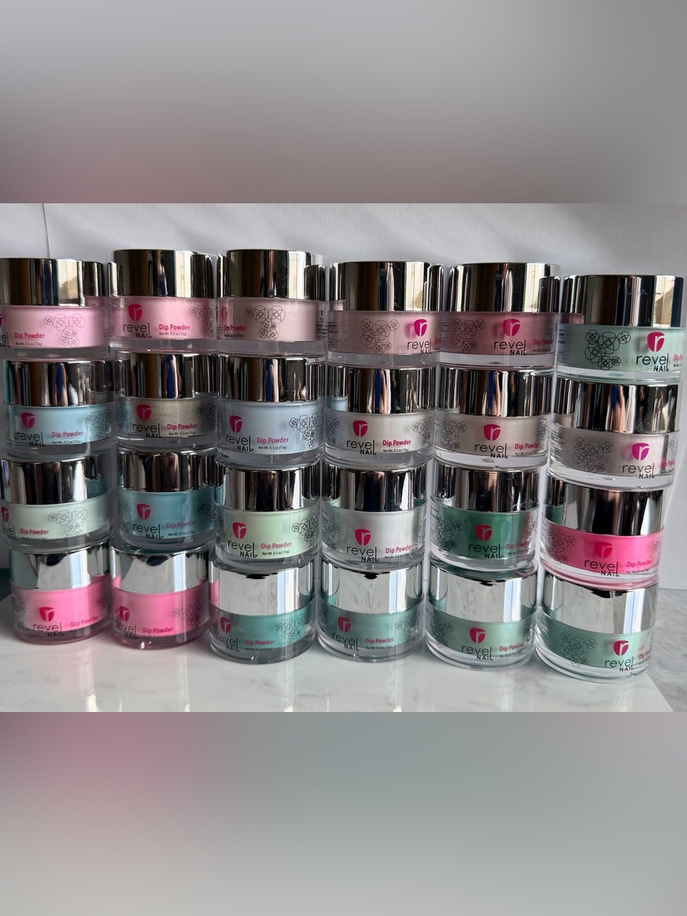 Revel Dip Powder Nail Color Set — Pink, Mint, Aqua, White